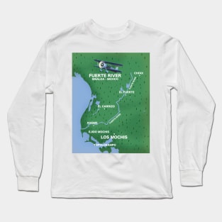 Fuerte River Sinaloa, Mexico travel map Long Sleeve T-Shirt